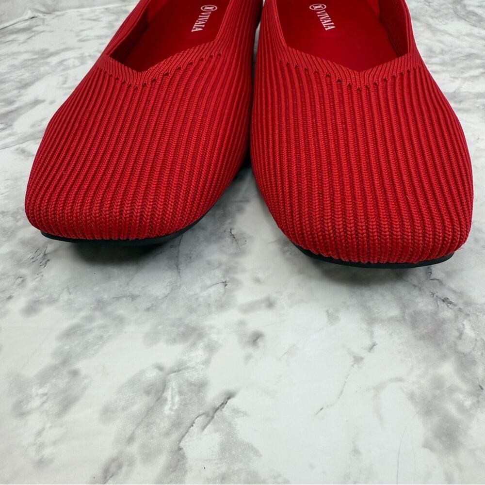 Women's Red Knit Ballet Flats - Comfortable Everyday Loafers - Picture 10 of 16